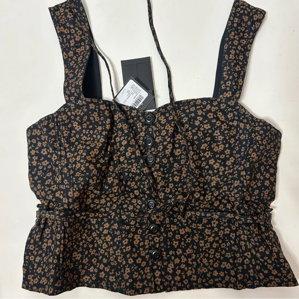 TOPS | CLUB MONACO WOMEN TIE TANK BROWN PRINT - Picture 4 of 8